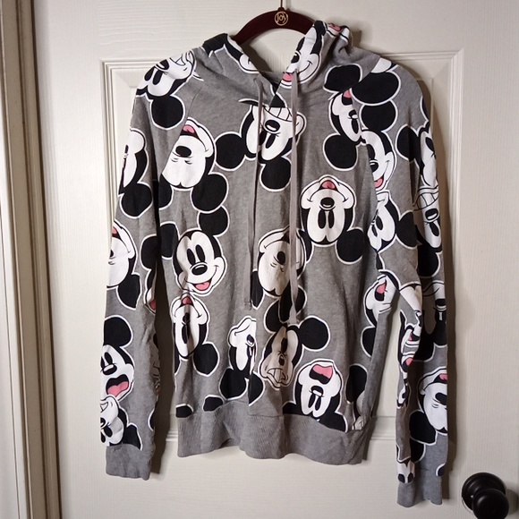Disney Tops - Juniors Disney Mickey Mouse All Over Hoodie Grey/White/Black Sz. L